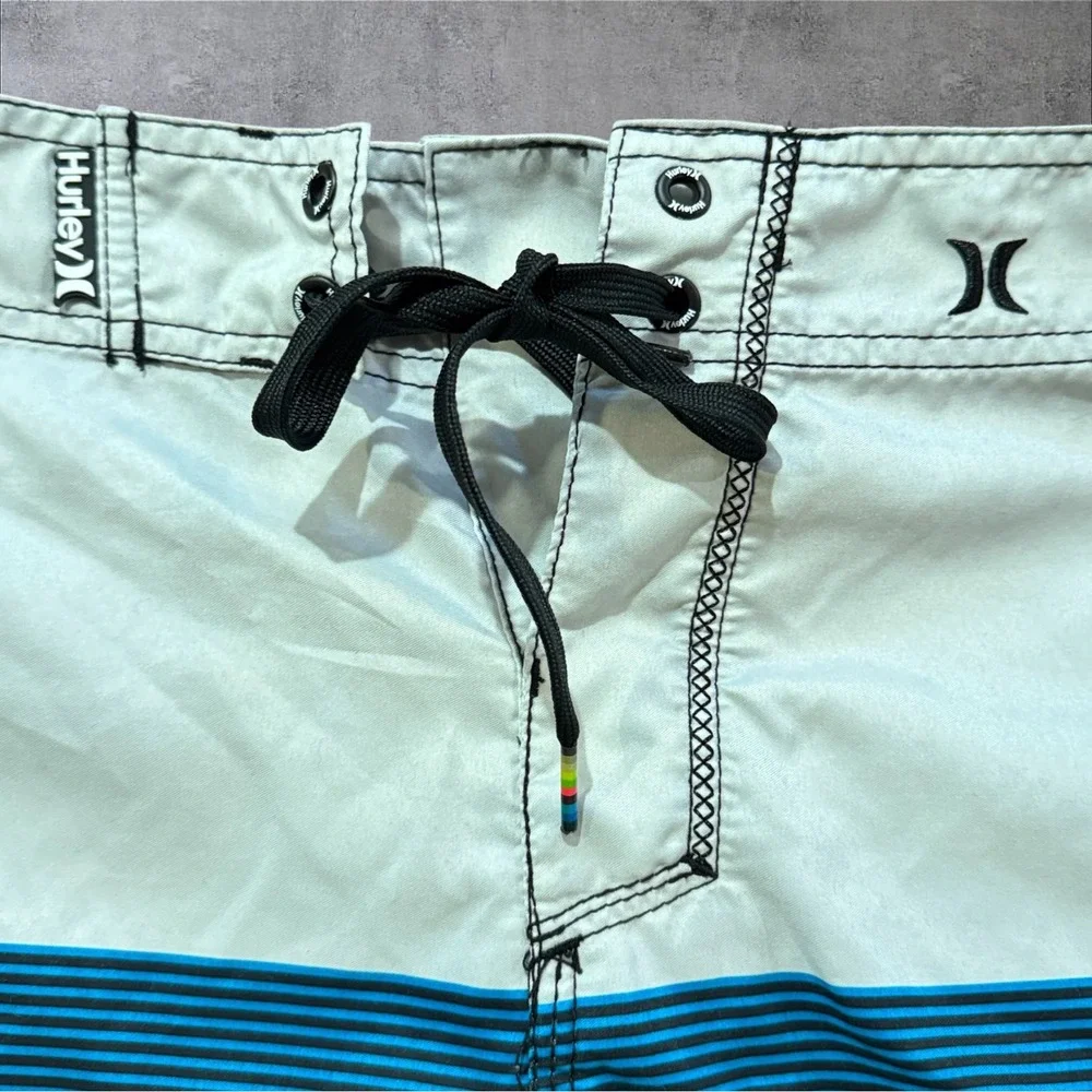 Hurley Board Shorts Men's 30 Blue Colorblock Striped Swim Trunks Surf Skate